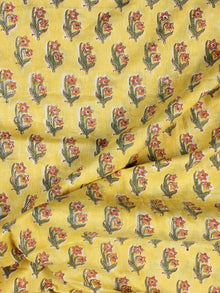 Yellow Green Coral Hand Block Printed Cotton Fabric Per Meter - F001F2318