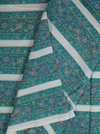 Green Mustard Lilac Block Printed Cotton Fabric Per Meter - F001F2377