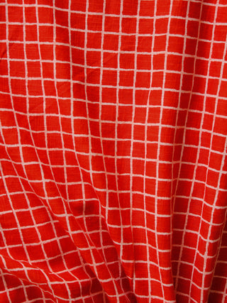 Orange Ivory Hand Block Printed Cotton Fabric Per Meter - F001F1868