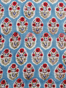 Blue Red Green Hand Block Printed Cotton Fabric Per Meter - F001F1072