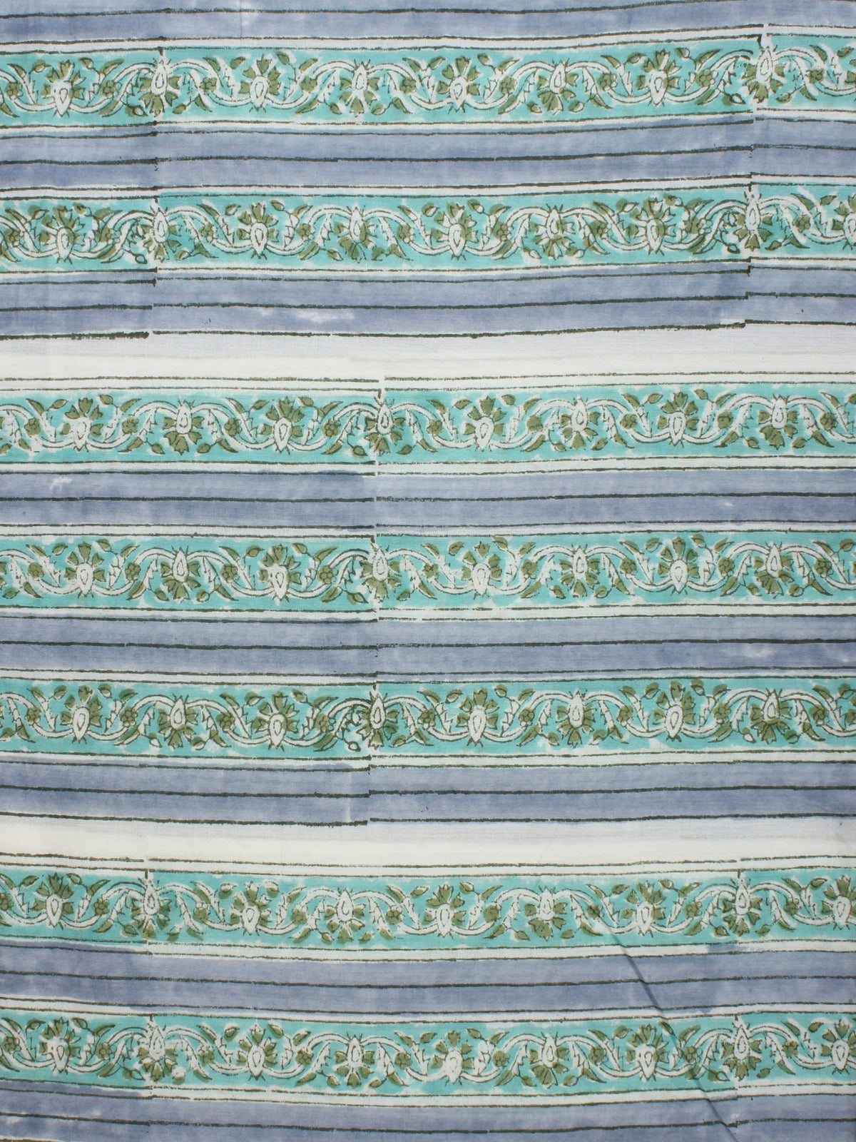 Sea Green White Grey Hand Block Printed Cotton Fabric Per Meter - F001F2228