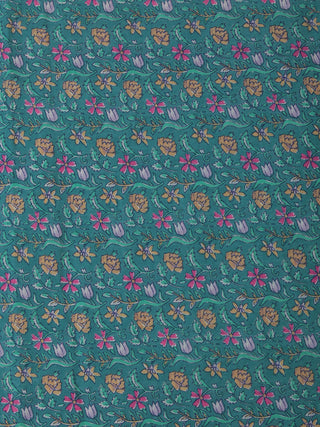 Green Magenta Mustard Block Printed Cotton Fabric Per Meter - F001F2376