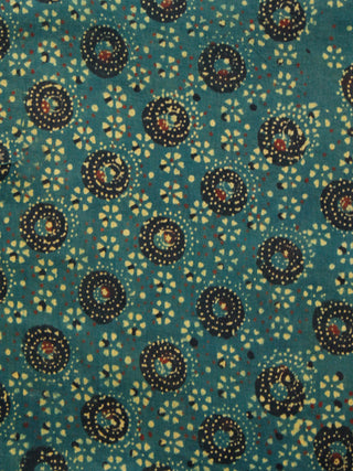 Green Black Mustard Rust Ajrakh Hand Block Printed Cotton Fabric Per Meter - F003F1529