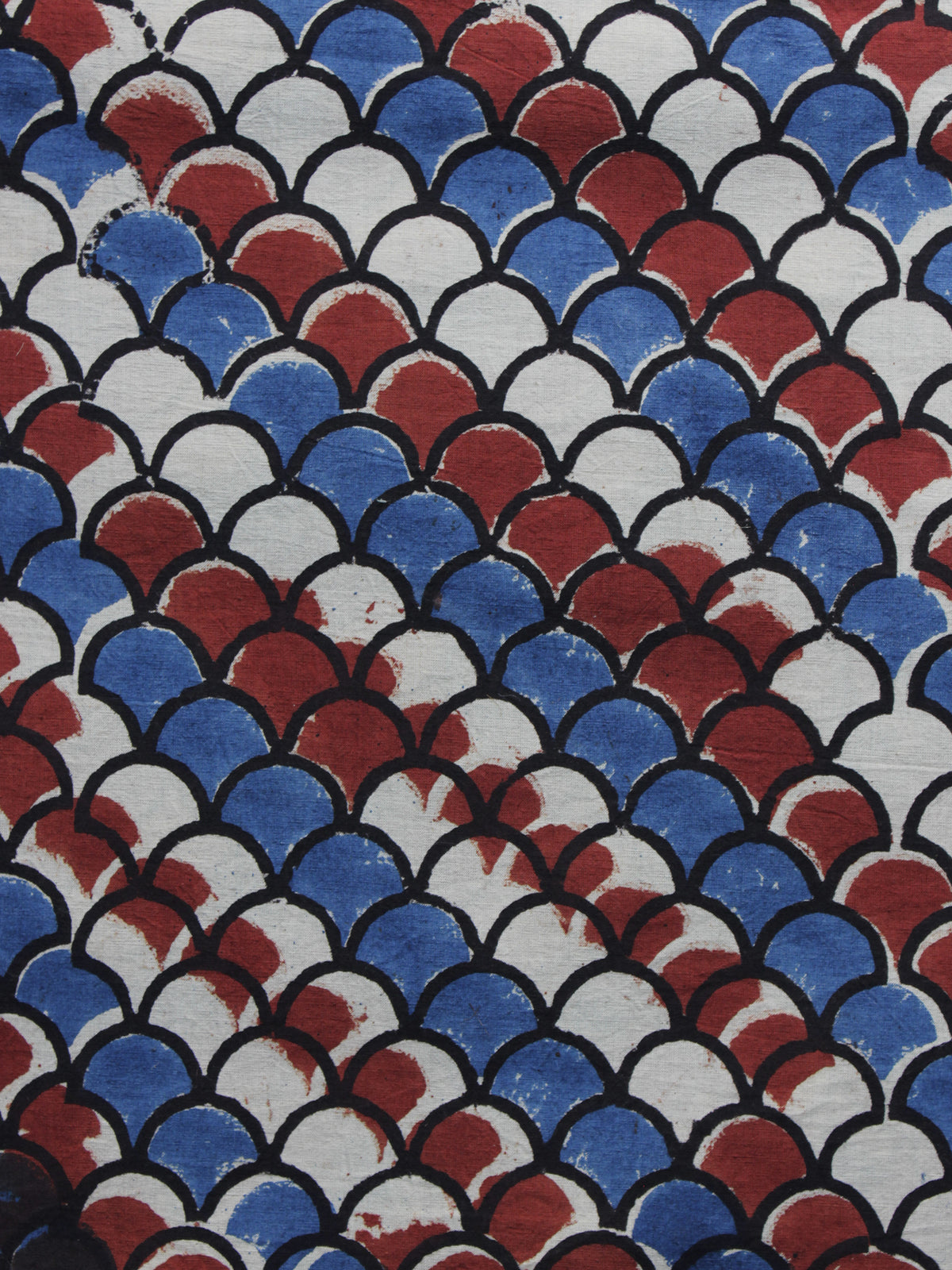 Ivory Red Blue Ajrakh Printed Cotton Fabric Per Meter - F003F1182