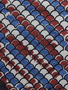 Ivory Red Blue Ajrakh Printed Cotton Fabric Per Meter - F003F1182