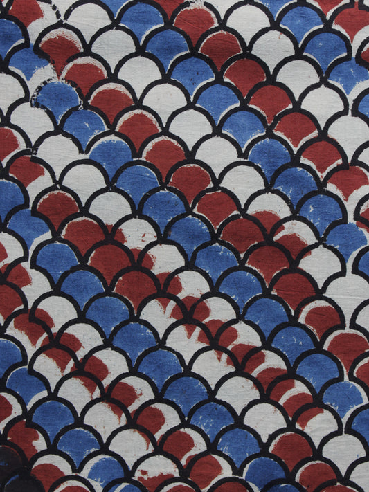 Ivory Red Blue Ajrakh Printed Cotton Fabric Per Meter - F003F1182