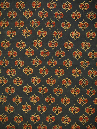 Green Red Yellow Black Ajrakh Block Printed Cotton Fabric Per Meter - F003F1759