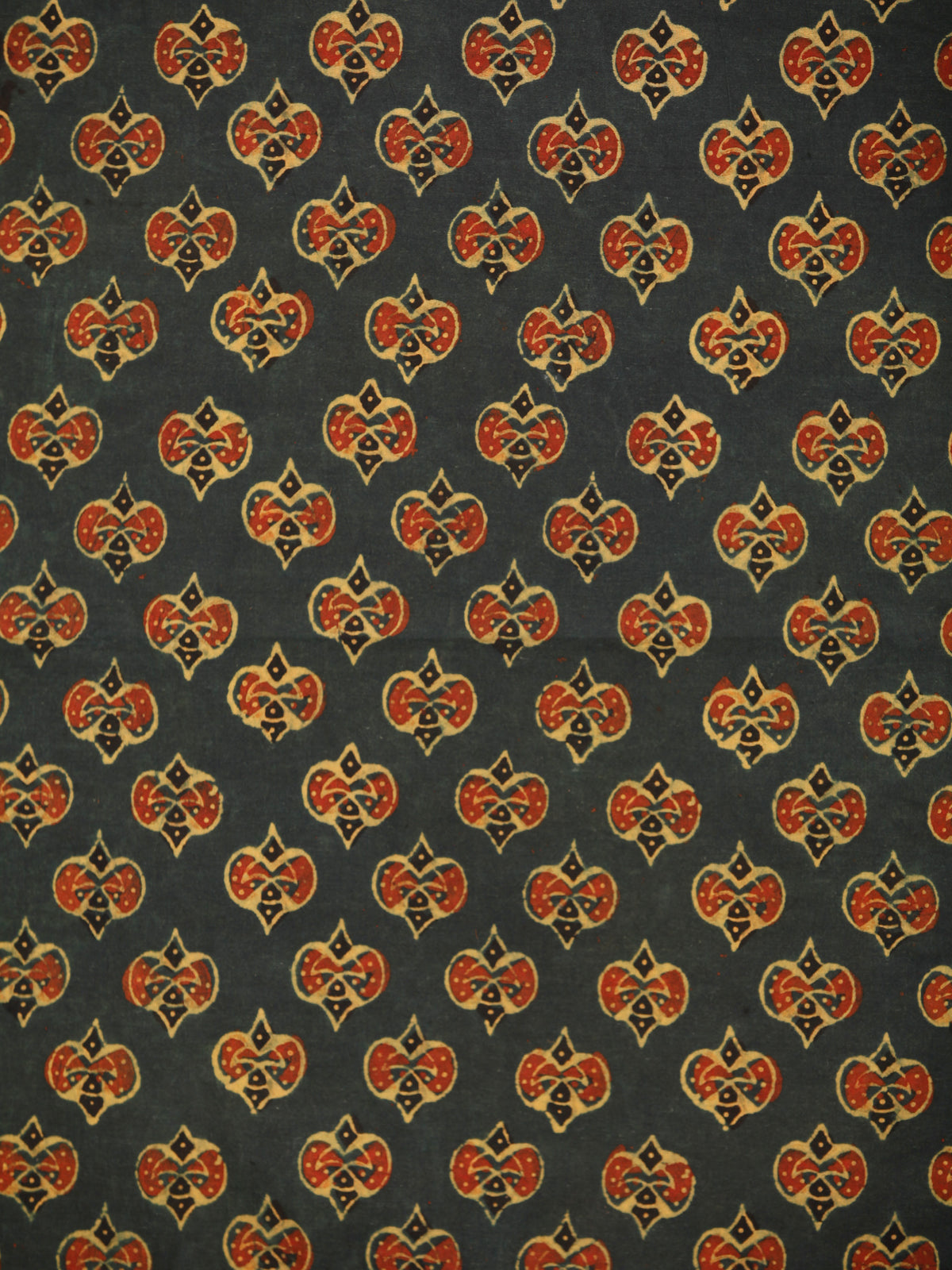 Green Red Yellow Black Ajrakh Block Printed Cotton Fabric Per Meter - F003F1759