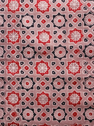 Light Brown Red Black Ajrakh Hand Block Printed Cotton Fabric Per Meter - F003F1600