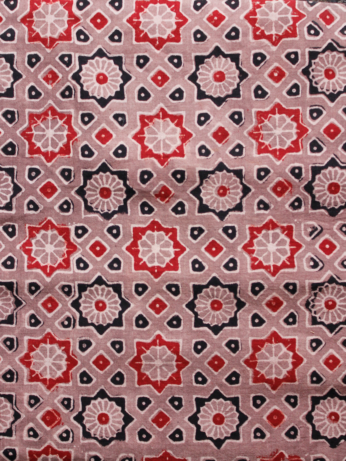 Light Brown Red Black Ajrakh Hand Block Printed Cotton Fabric Per Meter - F003F1600