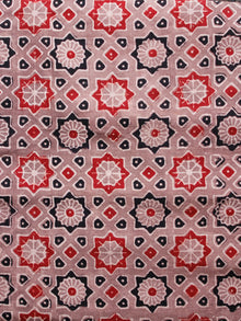 Light Brown Red Black Ajrakh Hand Block Printed Cotton Fabric Per Meter - F003F1600
