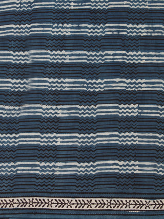 Indigo Black OffWhite Hand Block Printed Cotton Fabric Per Meter - F001F2463