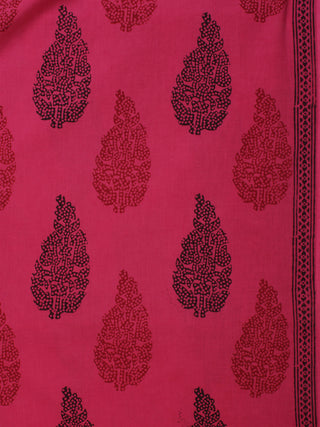 Magenta Pink Red Black Bagh Printed Cotton Fabric Per Meter - F005F2078