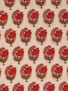 Ivory Red Green Hand Block Printed Cotton Fabric Per Meter - F001F2017