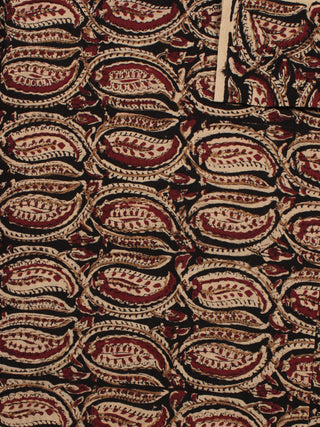 Black Beige Maroon Hand Block Printed Cotton Fabric Per Meter - F001F793
