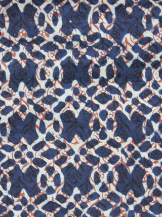 Indigo Ivory Rust Hand Block Printed Cotton Fabric Per Meter - F001F906