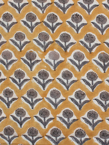Mustard Grey Hand Block Printed Cotton Fabric Per Meter - F001F2264