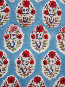 Blue Red Green Hand Block Printed Cotton Fabric Per Meter - F001F1072