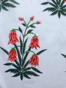 White Peach Green Hand Block Printed Cotton Fabric Per Meter - F001F1504