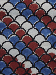 Ivory Red Blue Ajrakh Printed Cotton Fabric Per Meter - F003F1182