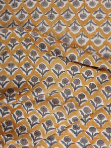 Mustard Grey Hand Block Printed Cotton Fabric Per Meter - F001F2264