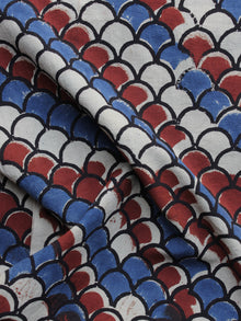 Ivory Red Blue Ajrakh Printed Cotton Fabric Per Meter - F003F1182