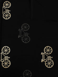 Black White Hand Block Printed Cotton Cambric Fabric Per Meter - F0916166