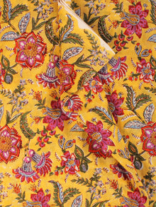 Yellow Green Pink Hand Block Printed Cotton Fabric Per Meter - F001F2183