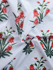 White Peach Green Hand Block Printed Cotton Fabric Per Meter - F001F1504