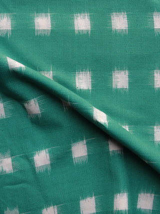 Green White Pochampally Hand Weaved Double Ikat Fabric Per Meter - F003F1240