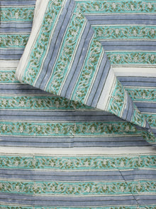 Sea Green White Grey Hand Block Printed Cotton Fabric Per Meter - F001F2228