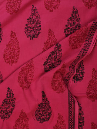 Magenta Pink Red Black Bagh Printed Cotton Fabric Per Meter - F005F2078
