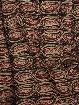 Black Beige Maroon Hand Block Printed Cotton Fabric Per Meter - F001F793