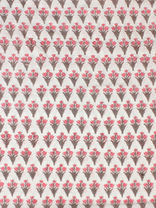 White Pink Grey Hand Block Printed Cotton Fabric Per Meter - F001F2320