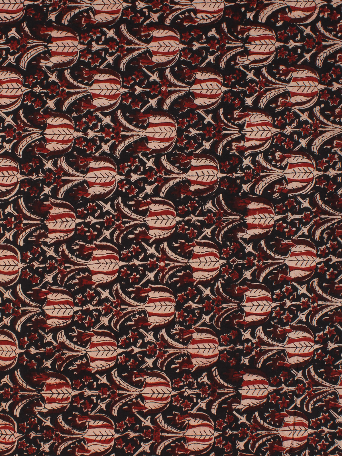 Black Red Ivory Hand Block Printed Cotton Fabric Per Meter - F001F2156