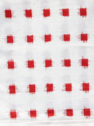 White Red Pochampally Hand Weaved Double Ikat Fabric Per Meter - F003F1235