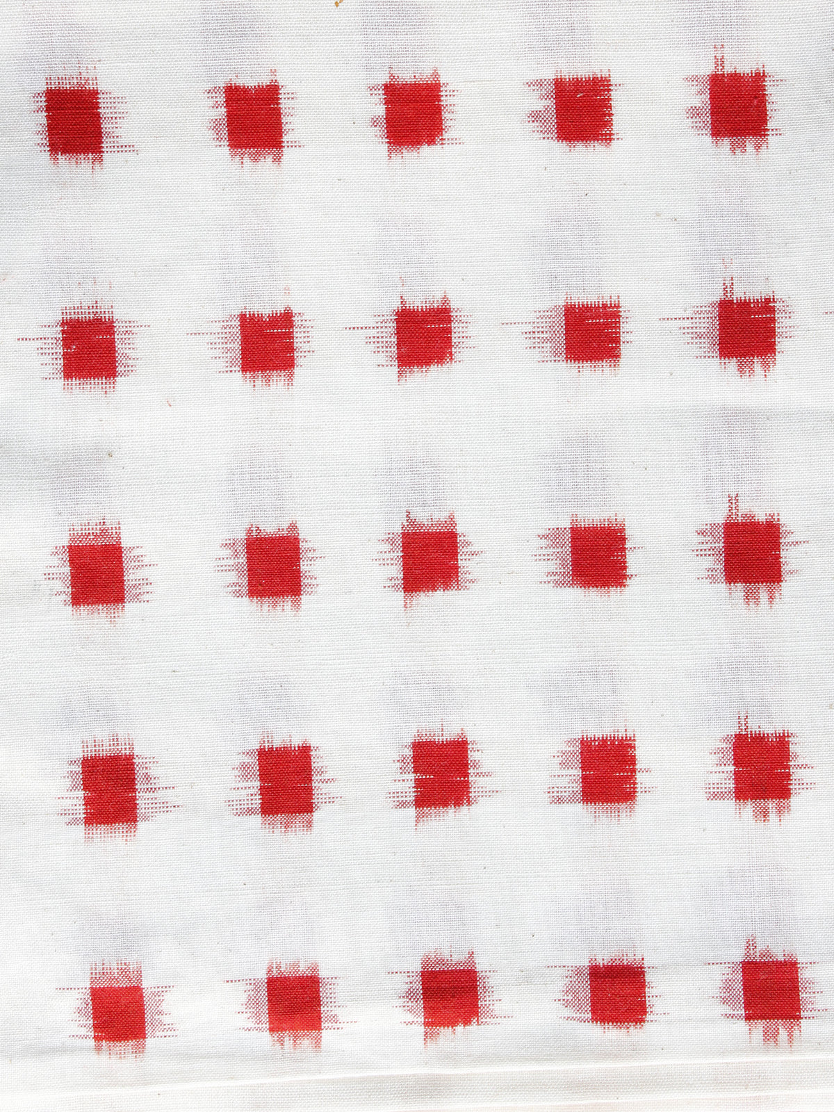 White Red Pochampally Hand Weaved Double Ikat Fabric Per Meter - F003F1235