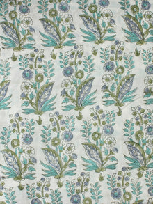 White Sea Green Grey Hand Block Printed Cotton Fabric Per Meter - F001F2229