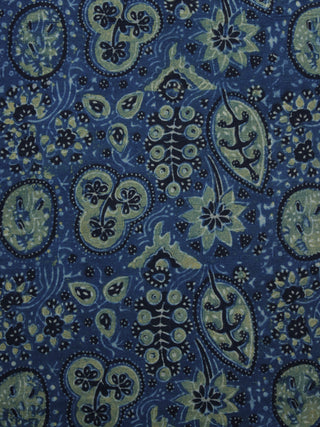 Indigo Green Black Ivory Ajrakh Hand Block Printed Cotton Blouse Fabric - BPA027
