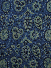 Indigo Green Black Ivory Ajrakh Hand Block Printed Cotton Blouse Fabric - BPA027