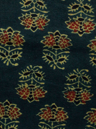 Pine Green Yellow Red Black Ajrakh Hand Block Printed Cotton Blouse Fabric - BPA0132