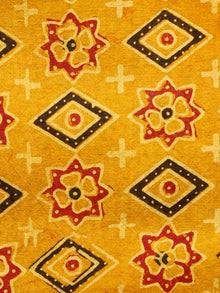 Mustard Black Red Ajrakh Hand Block Printed Cotton Fabric Per Meter - F003F1601