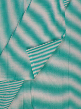 Sea Green White Block Printed Cotton Fabric Per Meter - F001F2375