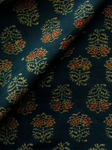 Pine Green Yellow Red Black Ajrakh Hand Block Printed Cotton Blouse Fabric - BPA0132