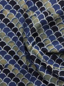 Indigo Black Olive Green Ajrakh Printed Cotton Fabric Per Meter - F003F1183