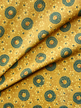 Yellow Green Rust Ajrakh Hand Block Printed Cotton Fabric Per Meter - F003F1530