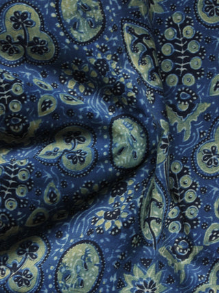 Indigo Green Black Ivory Ajrakh Hand Block Printed Cotton Blouse Fabric - BPA027