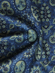 Indigo Green Black Ivory Ajrakh Hand Block Printed Cotton Blouse Fabric - BPA027