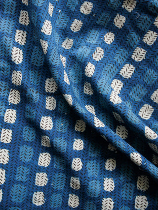 Indigo Black White Hand Block Printed Cotton Fabric Per Meter - F001F1357