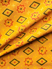 Mustard Black Red Ajrakh Hand Block Printed Cotton Fabric Per Meter - F003F1601